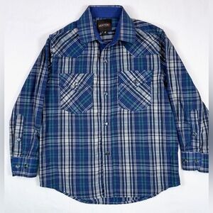 MONTERO JEANS Vintage-Inspired Boys' Blue Plaid Pearl Snap Button Down Flannel 4
